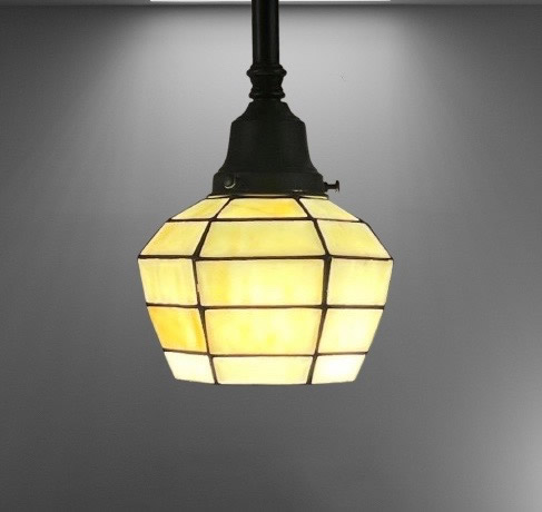 Cream and White Geometric Leaded Glass Pendant Light